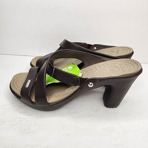 Crocs Cyprus IV Heel Sandals Womens 8 Brown Espresso Mushroom Strappy 3.5" Heel